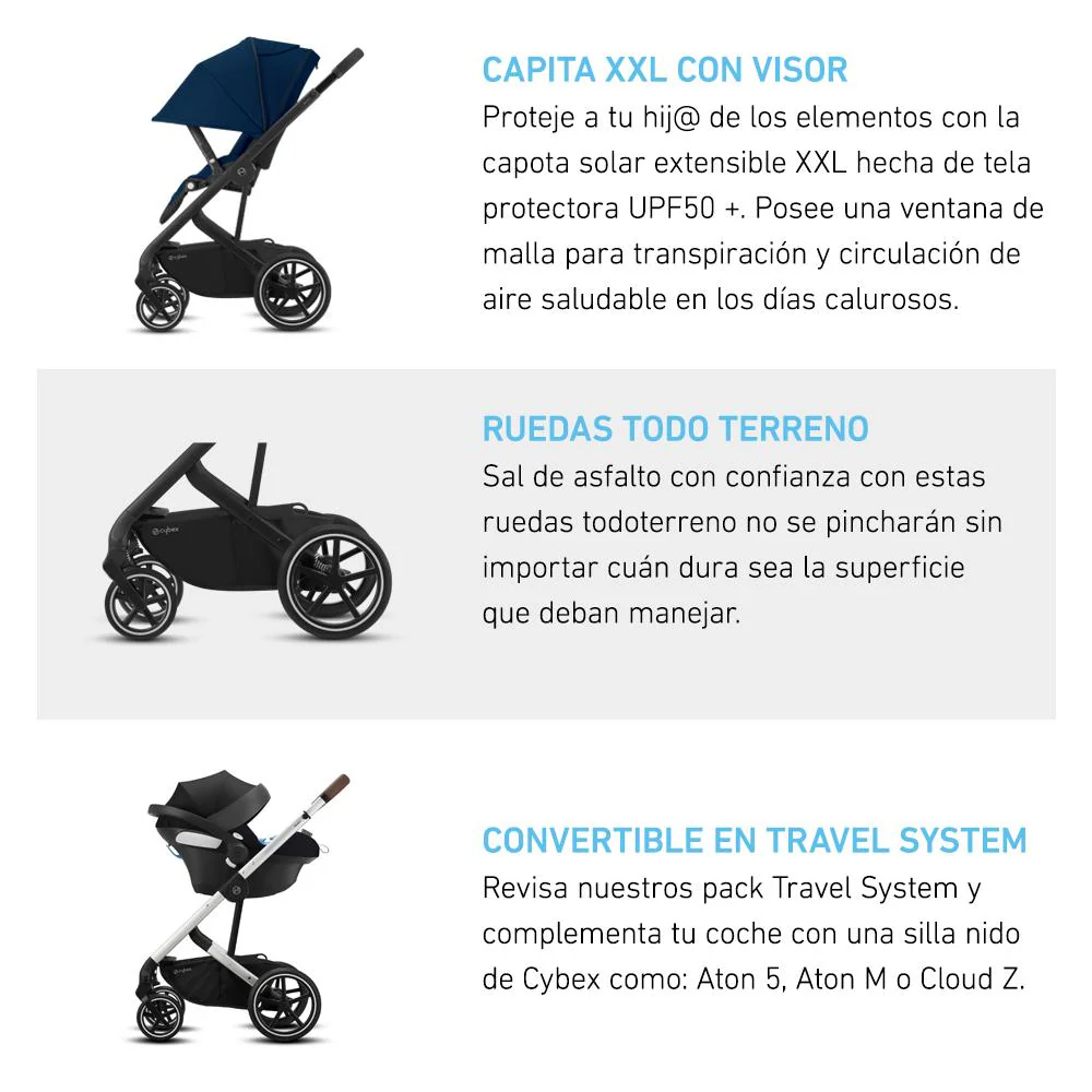 Cybex Travel System Coche BALIOS S Lux 3.0 negro con Silla Nido Aton S2 - Imagen 6
